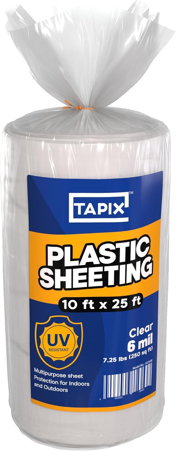 Plastic Sheeting (10' x 25') Long, 6 Mil - UV Protection Poly Sheeting Polyethylene Film, Heavy Duty Greenhouse Plastic Sheeting