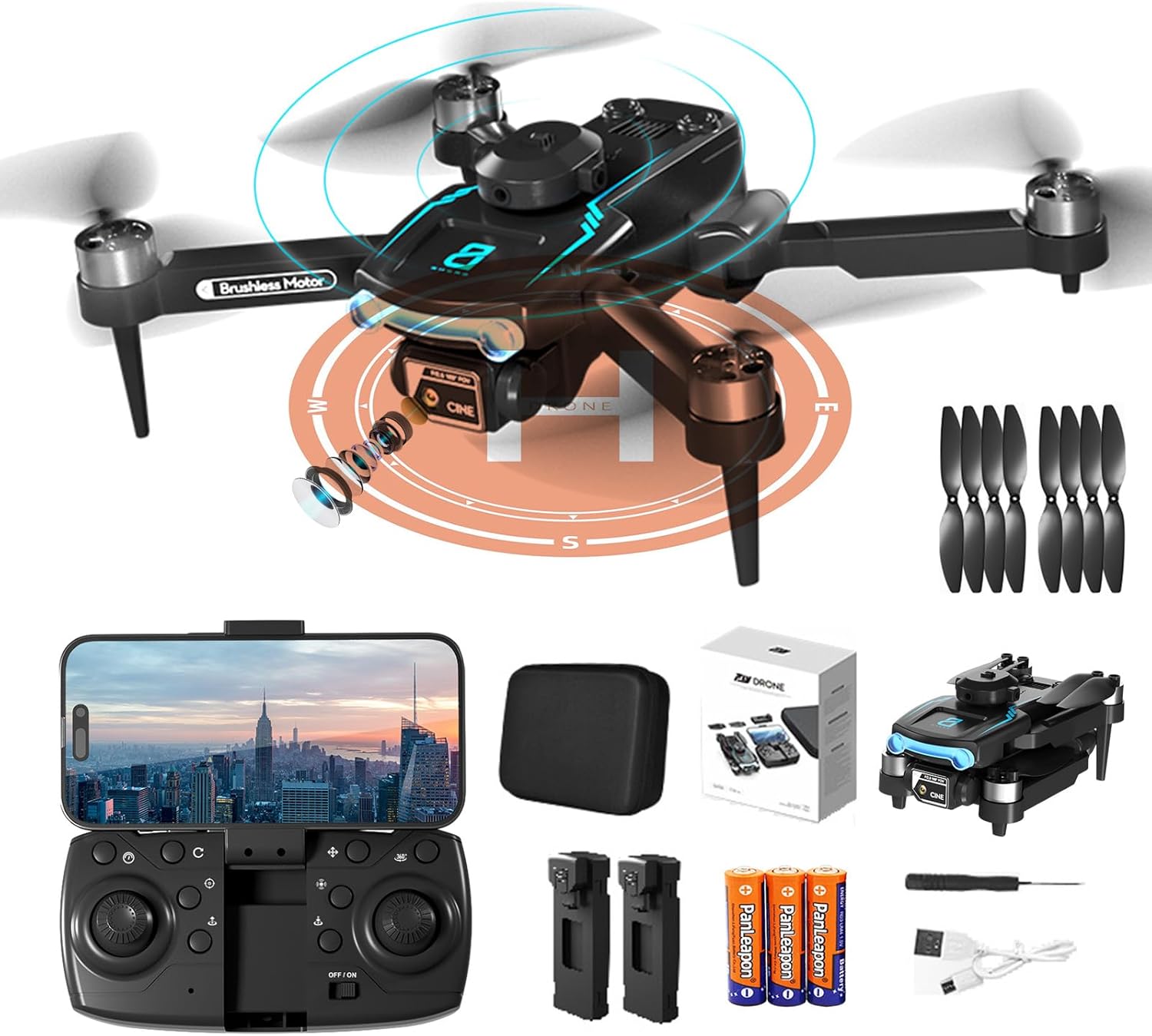 Drone with Camera for Adults 1080P HD,Mini Drone with Obstacle Avoidance 50 Min Long Flight Time,Foldable RC Quadcopter with Brushless Motor for Beginner,Dual Camera Drone from Techwonderz