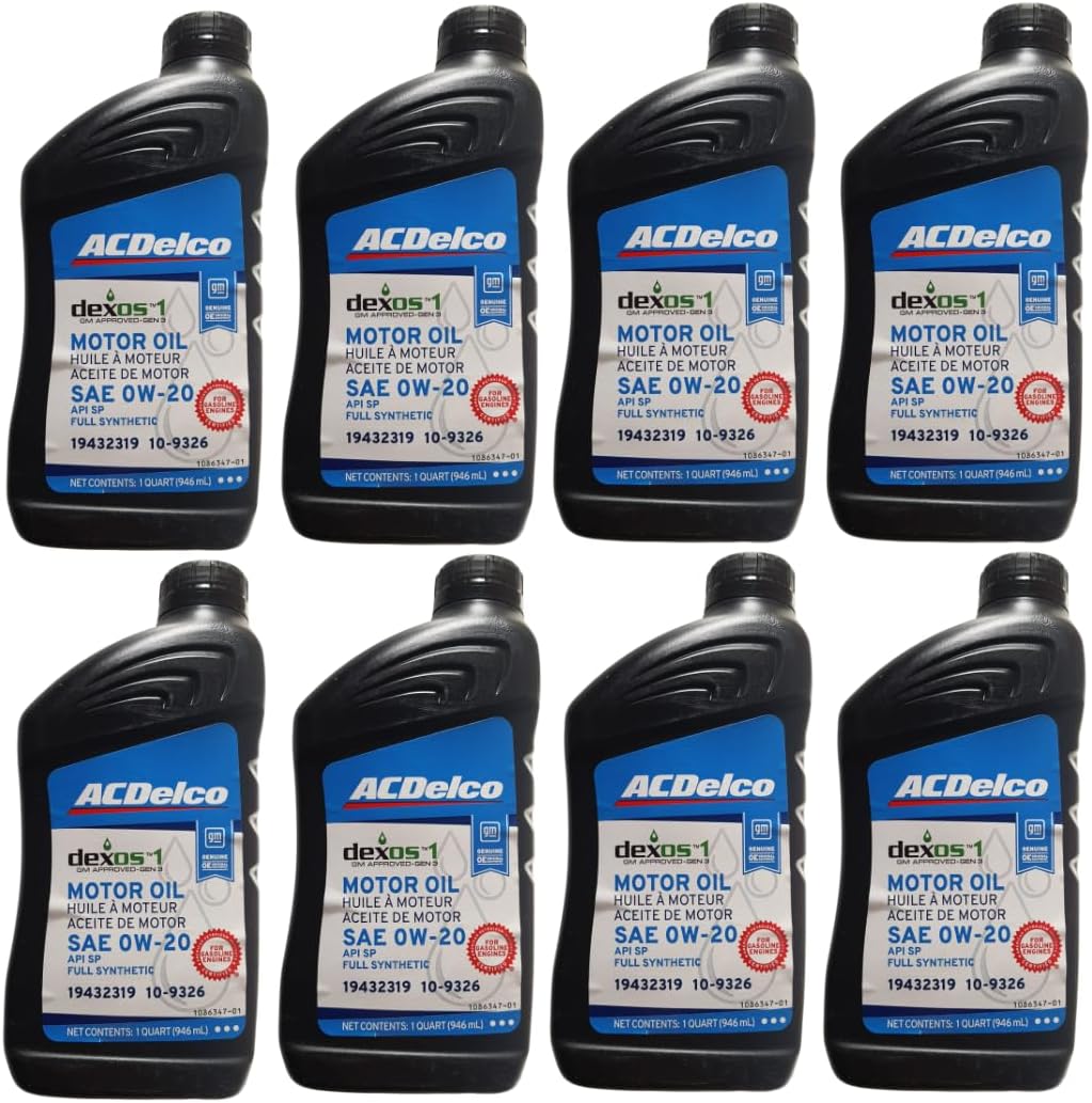 ACDelco 109326 0W-20 dexos1 Gen 3 Full Synthetic Motor Oil 1 Quart (8 pack)