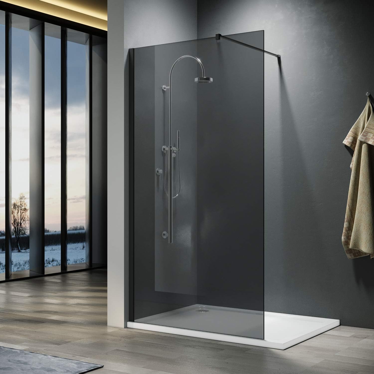 ELEGANT Walk in Shower Enclosure 8mm Dark Grey Glass Cubicles 1200mm