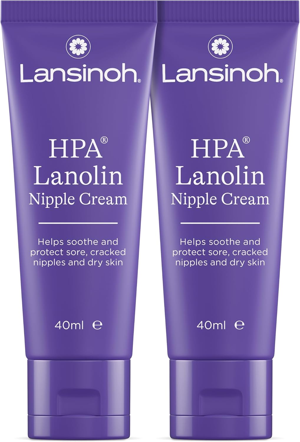 Lansinoh HPA Lanolin Nipple Cream - 2 x 40ml - Sore Nipples Cracked Skin Breast Feeding 100% Natural Hypoallergenic Tasteless & Odourless BPA BPS-free Breastfeeding Hospital Bag Maternity Essentials