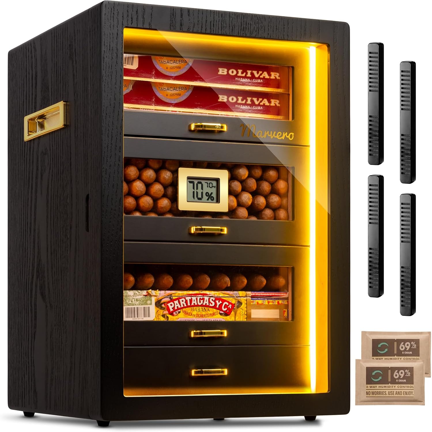 Desktop Humidor Cabinet for Men, 200 Cigars Capacity