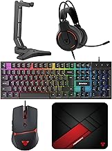 FANTECH P51S Gaming Keyboard and Mouse Combo, Headset and Stand, Mouse Pad Wired RGB Rainbow Backlight PC Beginner Gamer Basic 5 in-1 Gaming Set