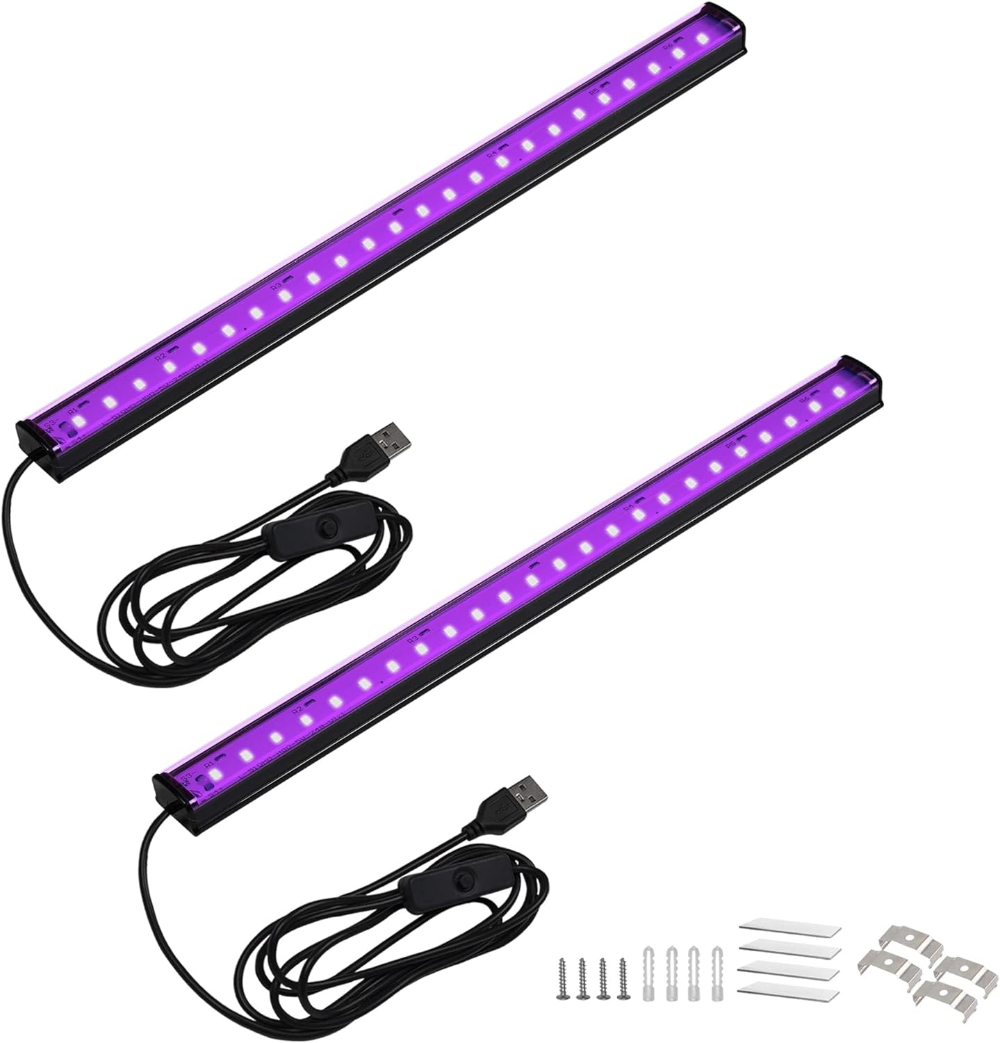 Greenic UV LED Black Light Strip - Upgrade UV Lamp USB 10W 1.5M Cable UV Light 1ft Purple Color Blacklight Lamp for Indoor Halloween Christmas Glow Party Decorations and Urine Detector 2 Pack