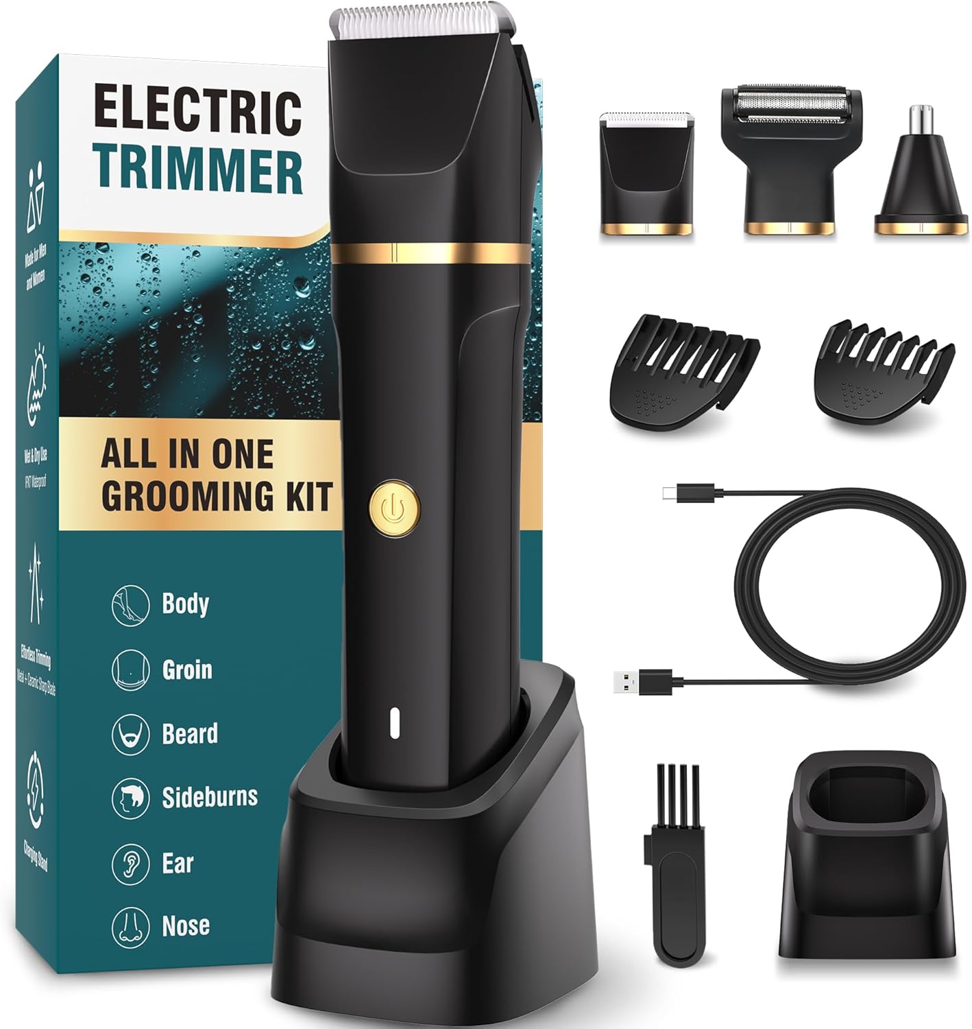 Manscape Body Trimmer Men 3 in 1, Pubic & Ball Trimmer Man IPX7 Waterproof, Rechargeable Body Shavers for Men with 2 Combs, Painless Nose Hairs Trimmer for Man,Wet & Dry