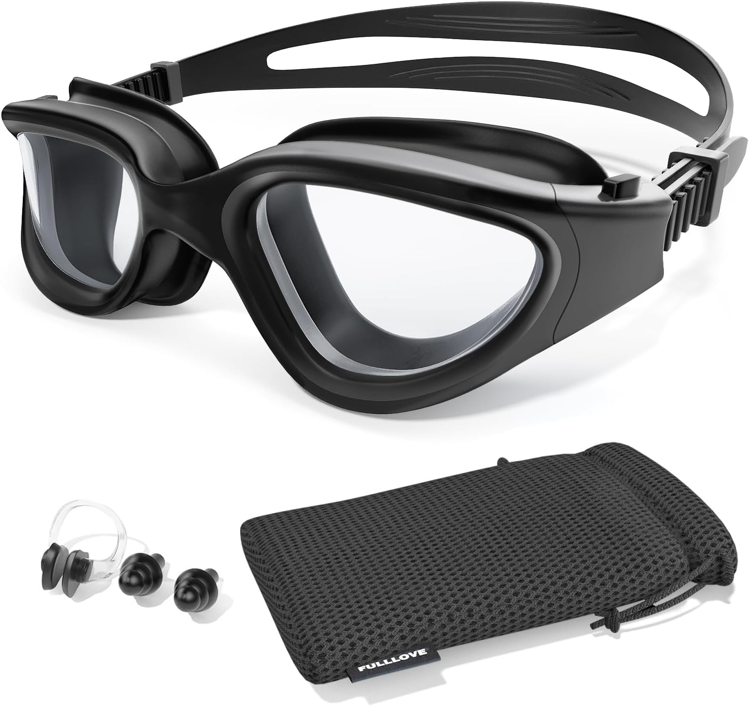 Fulllove Swimming Goggles, Tenfold Long-Lasting Anti Fog Swim Goggles Adult Men Women No Leakage With Nose Clip Earplugs
