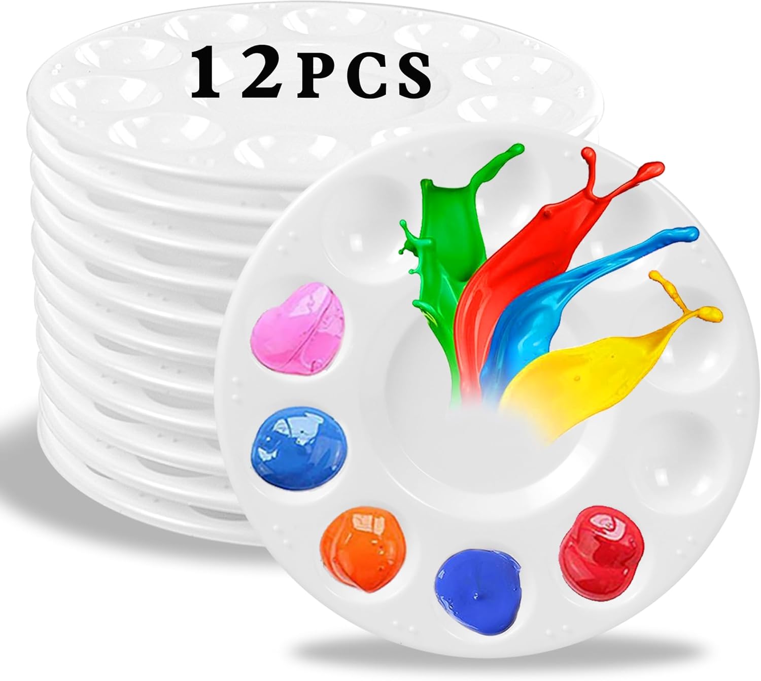 12pcs Plastic Art Palette Tray – Perfect for Adults & Kids Painting, DIY Crafts, Home Parties, Kindergarten Activities, and Classroom Use, White Paint pallets