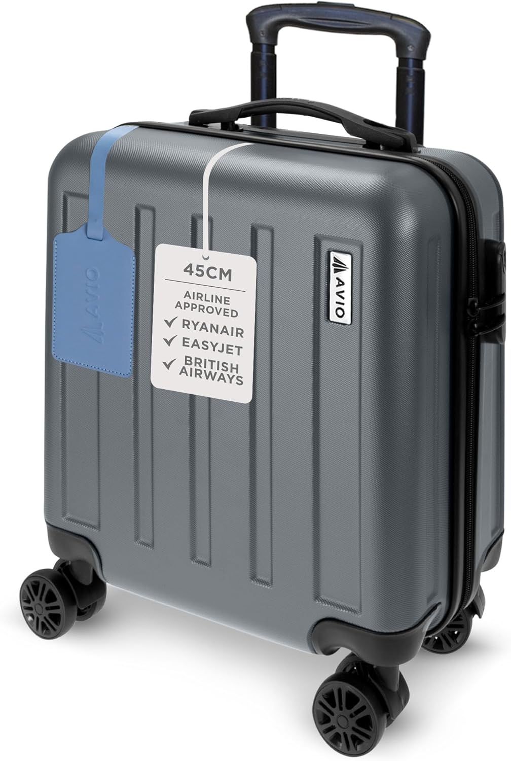 AVIO Jett 45cm Cabin Suitcase – Lightweight Carry-On Luggage with Spinner Wheels, Telescopic Handle & Lock – Airline-Approved Cabin Bag for Ryanair, easyJet, BA & More