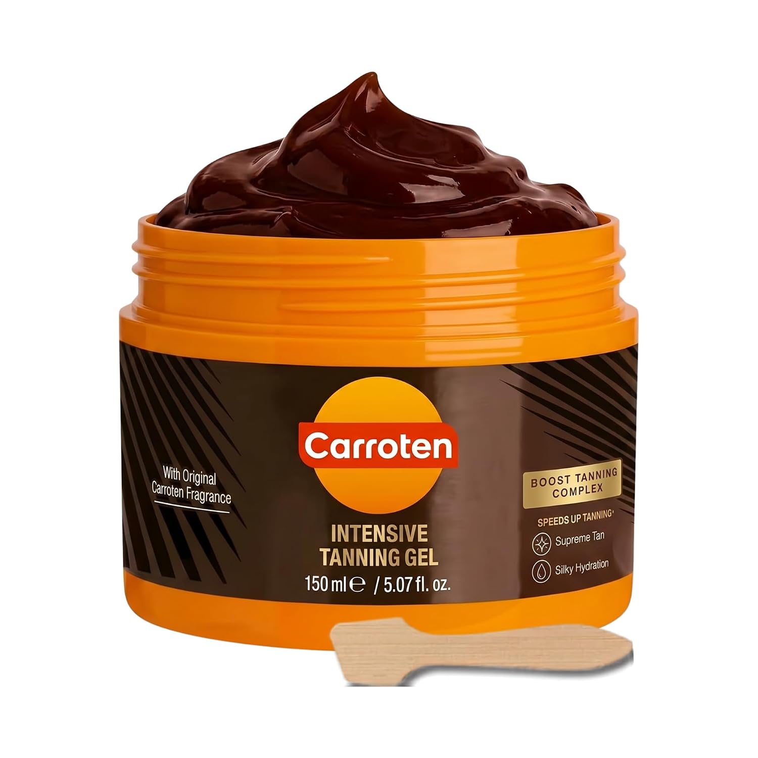 Carroten Intensive Tanning Gel, Browning Tan Accelerator, 5 oz + Spatula | Non-Greasy, Water-Resistant with Carrot & Coconut Oil, Vitamin A & E For Moisture & Hydration, Made in Greece