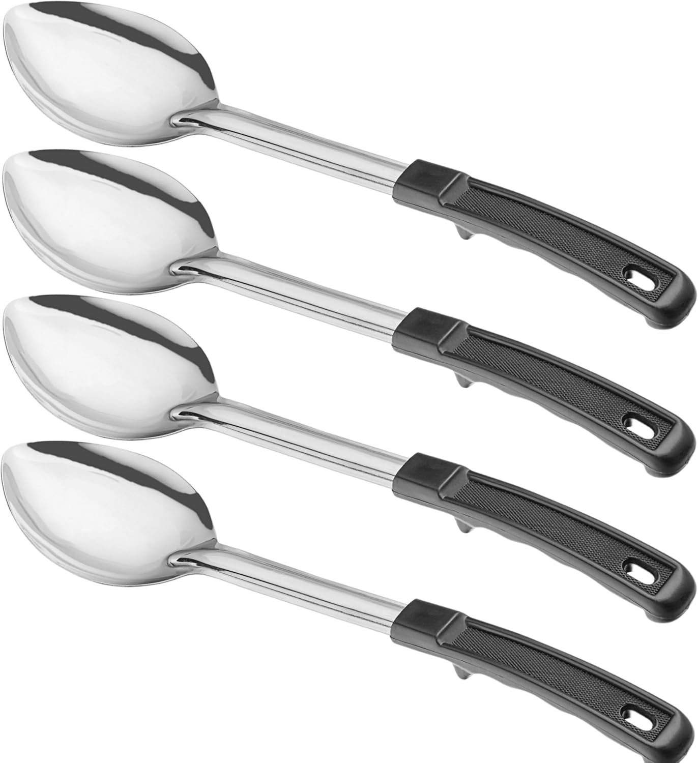 13" Stainless Steel Serving Spoons – (Pack of 4) | Commercial Kitchen Utensils | Restaurant Quality Chef Basting Spoon with Heat-Resistant Coated Handle (4)