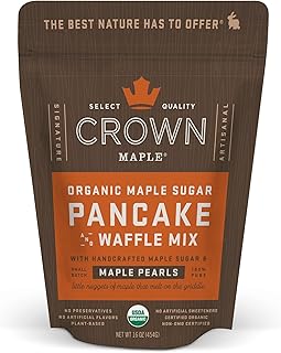 Crown Maple Organic Maple Sugar Pancake and Waffle Mix, 16oz, with Handcrafted Maple Sugar and Small-Batch Maple Pearls