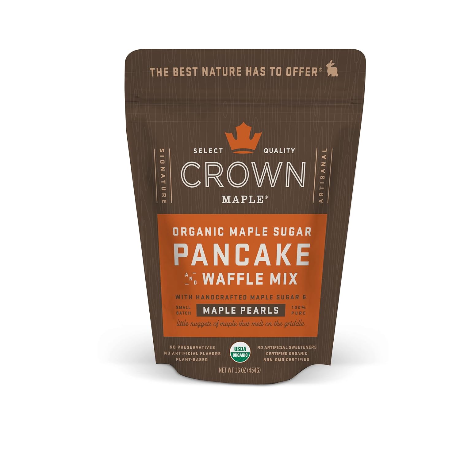 Crown Maple Organic Maple Sugar Pancake and Waffle Mix, 16oz, with Handcrafted Maple Sugar and Small-Batch Maple Pearls