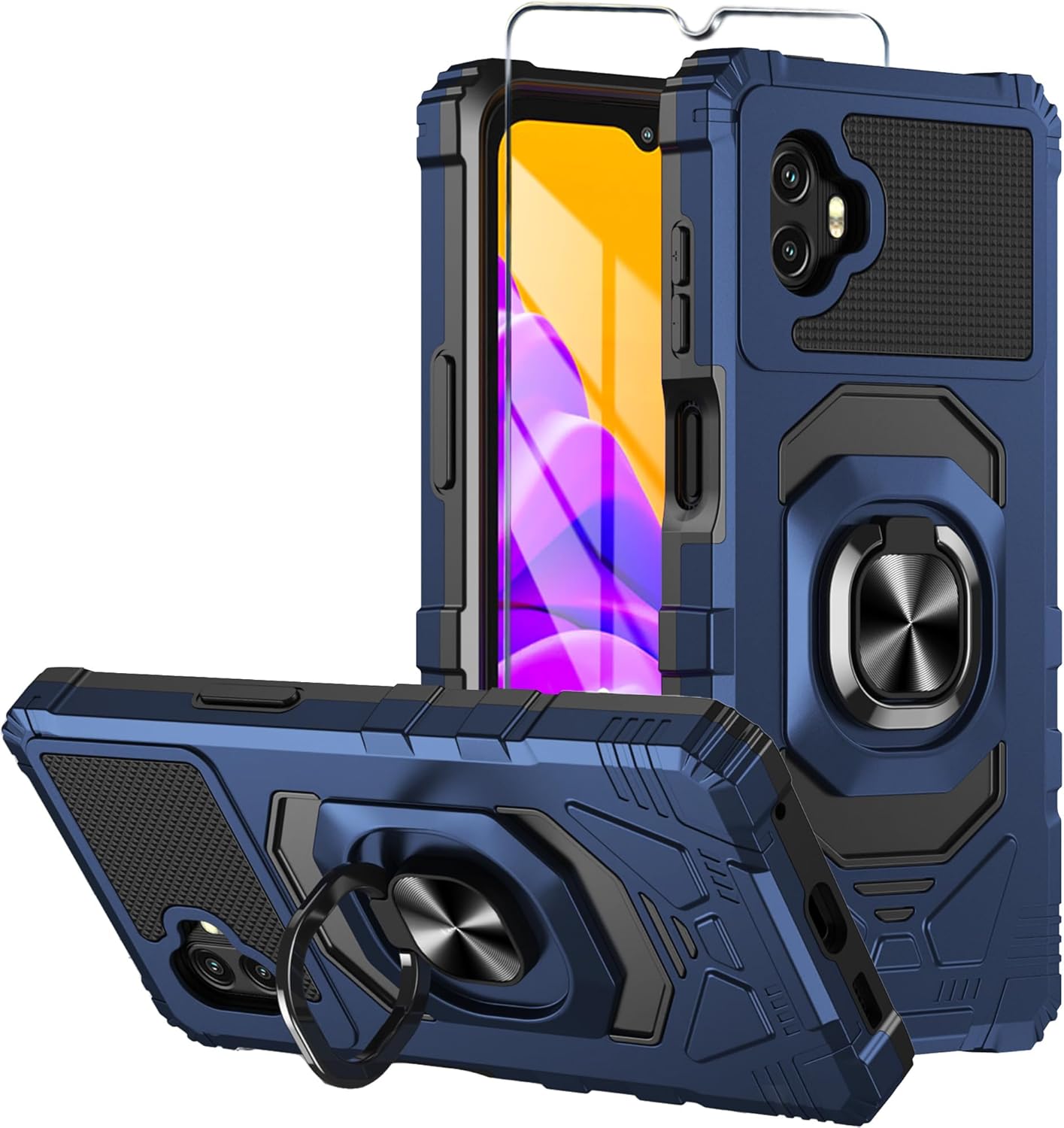 for Samsung Galaxy Xcover 7 Pro Phone Case with Tempered Glass Screen Protector,Military GradeShockproof Protective Cover,with Ring Kickstand (Blue)