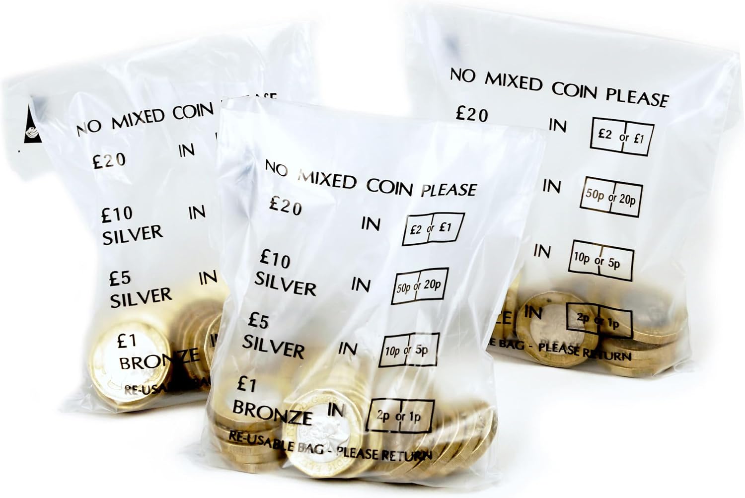 Money Bags for Banking UK - Pack of 1000 Coin Bags - Durable Clear Plastic Cash Bags for Coins, Notes & Change - Bank Bags for Coin Sorting & Cash Handling