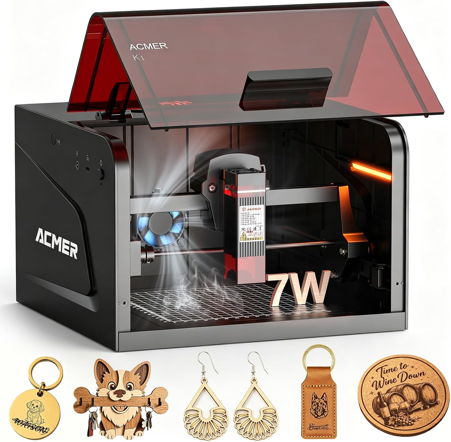 ACMER K1 7000mW Laser Engraver, Desktop Engraving Machine with Enclosure