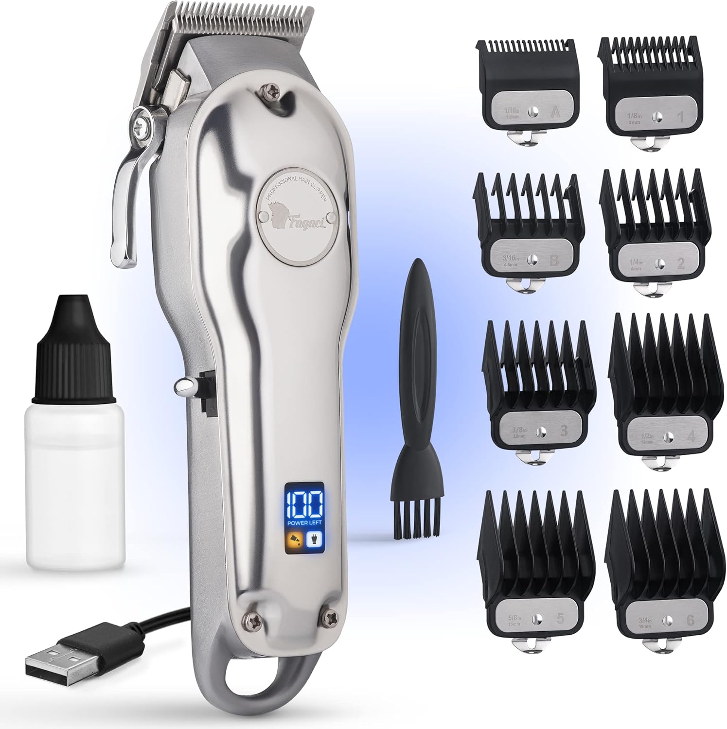 Fagaci Professional Hair Clippers Men Cordless with Extremely Fine Cutting, Powerful Motor Mens Hair Clippers, Long Battery Barber Clipper, Haircut Machine Set, Barbershop Quality Electric Barber Kit