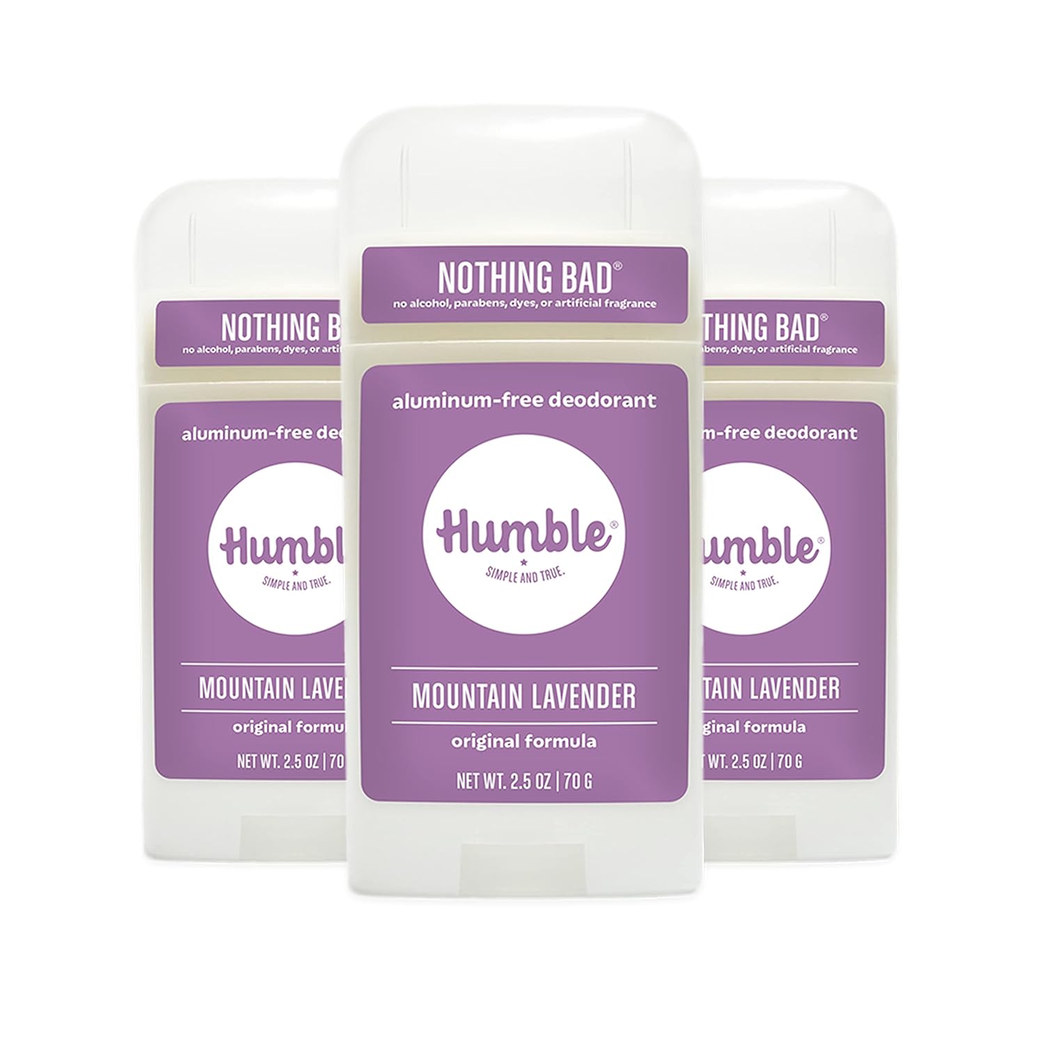HUMBLE BRANDS Original Formula Aluminum-free Deodorant. Long Lasting Odor Control with Baking Soda and Essential Oils, Mountain Lavender, Pack of 3