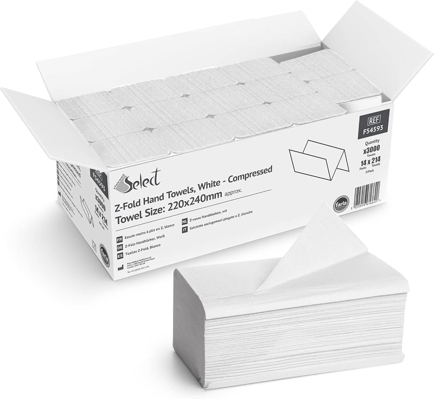 Select Z Fold 2 Ply Paper Hand Towels - 14 Packs of 214 (3000 Sheets - 22x24 cm) Thick Quick Dry Quality Multifold Tissue Paper - Perfect Disposable Hand Towels for Kitchen Bathroom Restaurant