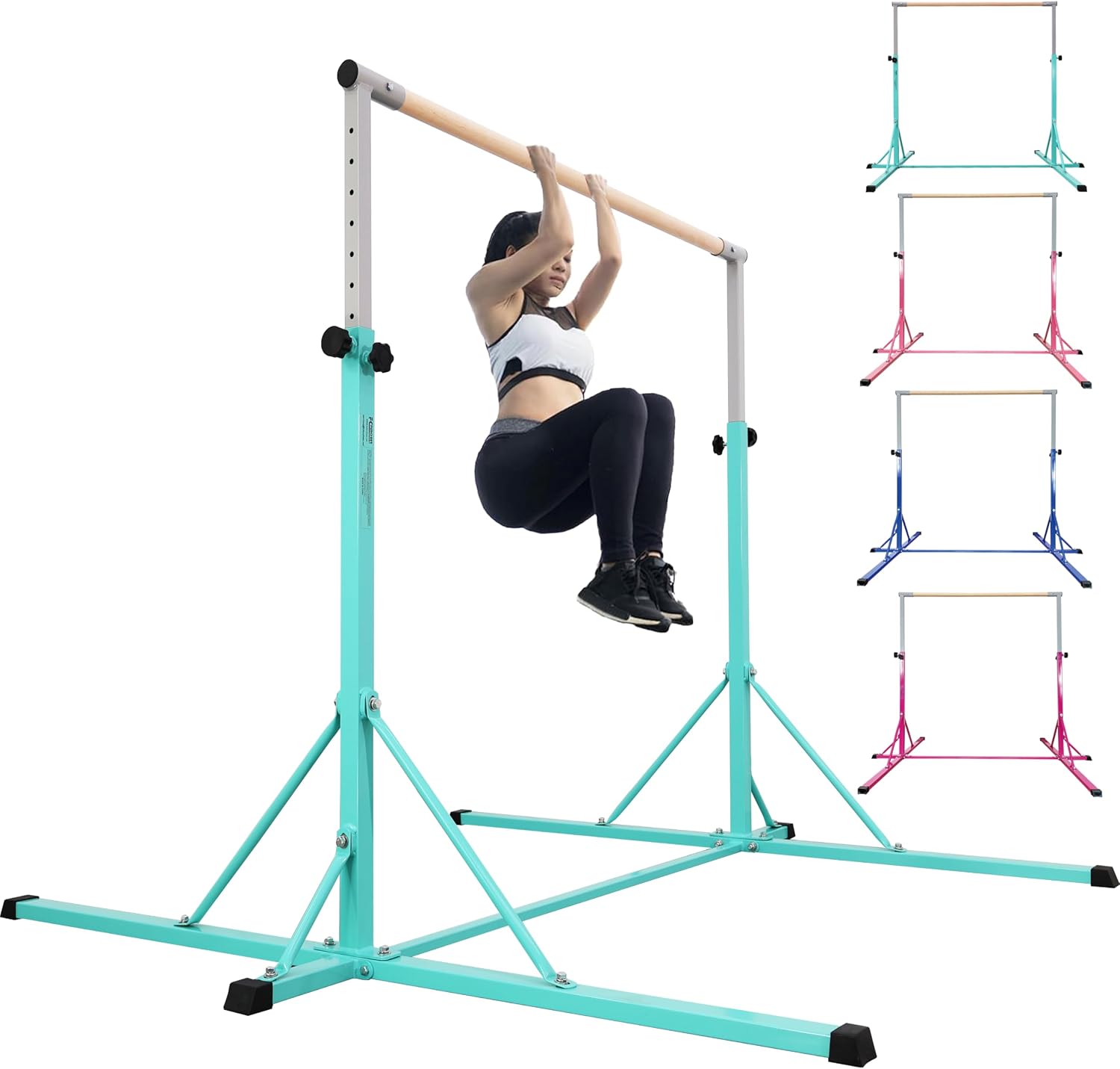 Gymnastics Bar, 5'10” Base length 45" to 71" Adjustable Horizontal Bar for Serious Training, 500 LBS Capacity, Professional Home Gym Equipment with Competition-Grade Beech-covered Fiberglass Bar