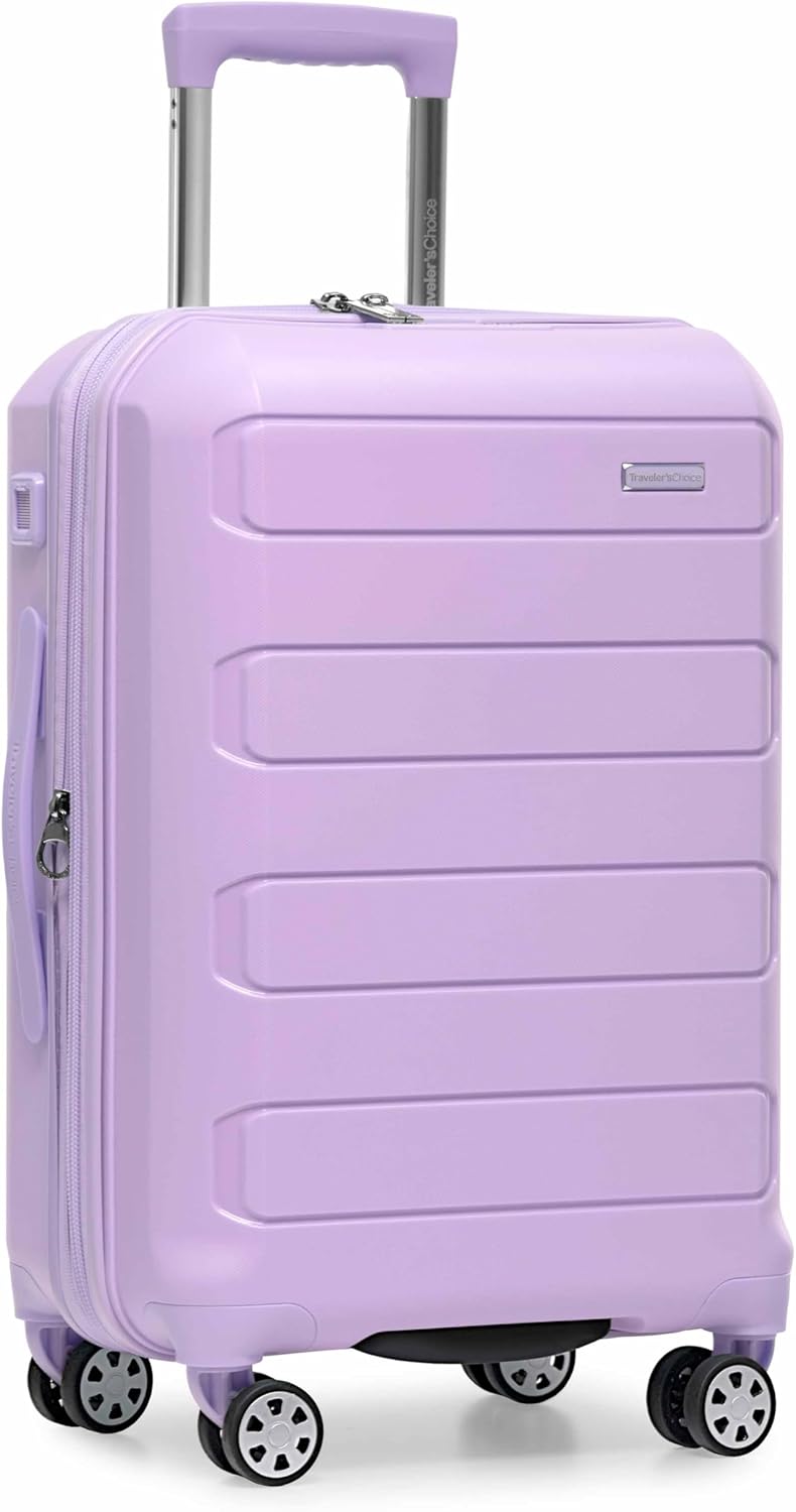 Traveler's Choice Pagosa Indestructible Hardshell Expandable Spinner Luggage, Lavender, 22" Carry-on