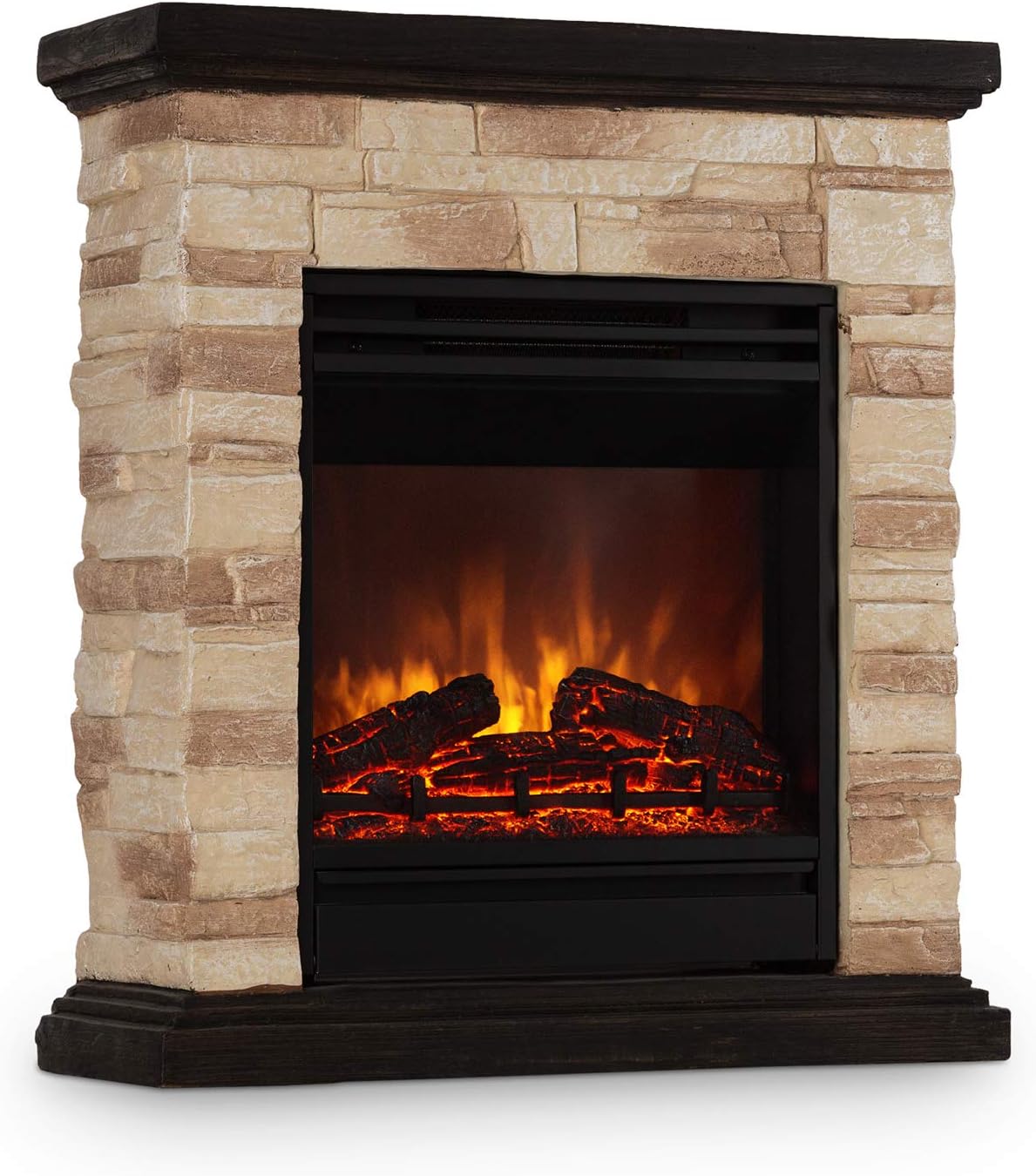 Klarstein Kaprun - Electric Fireplace, Electric Fire place, Electric Fireplace, 1800 W, Flame Effect, Stone Decor, Polystone, Remote, electric fire, Black-Brown