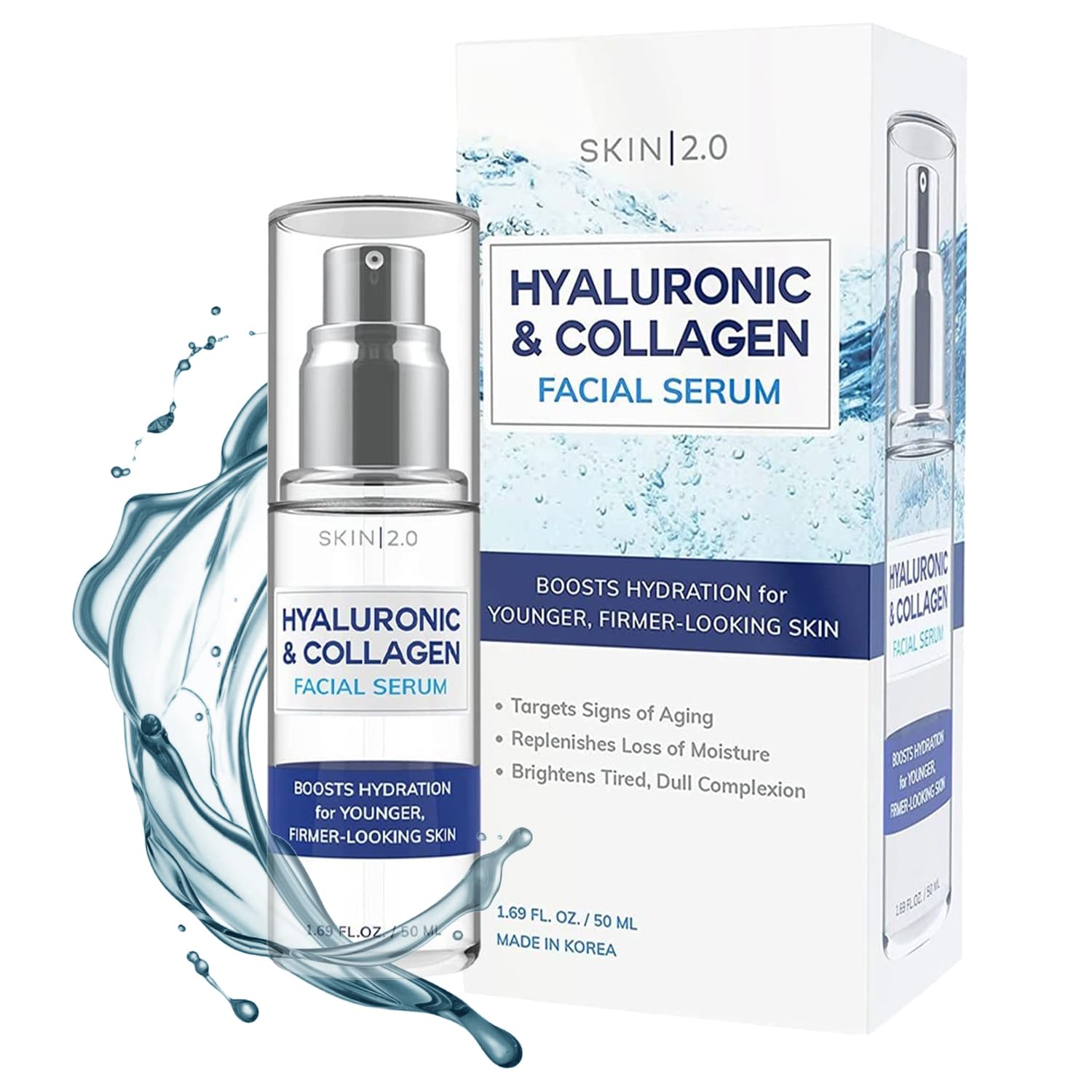 Hyaluronic Acid and Collagen Face Serum - Dermatologist Tested - Locks in Moisture, Skin Tightening, Anti-aging, Hydrating Facial Serum - Korean Skin Care - All Skin Types - 1.69 Fl. oz
