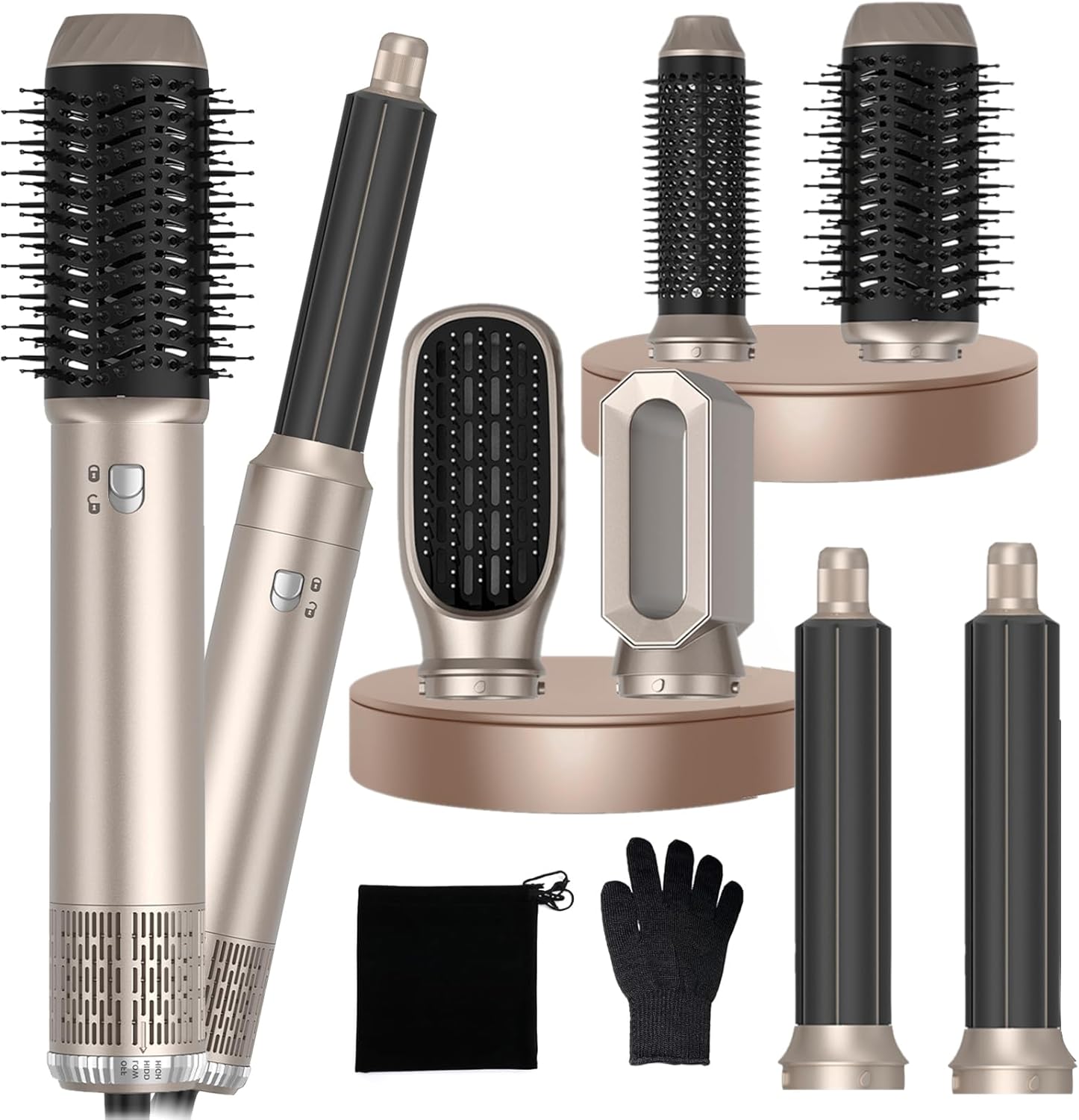 1000W Air Styler 6 in 1 Hair Styler Set, Hair Styler with 200 Millions Negative Ionic, High-Speed Hair Dryer Brush, Hair Dryer Curler, Volumizer, Round Brush Patent Nr: 6290956 (God)