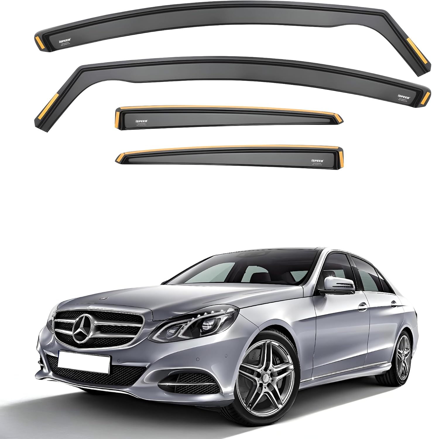 iSpeed Wind Deflectors For Mercedes E Class W212 2009-2016 4 Door Saloon 4pc Set - Keep Your Car Ventilated in Rain - Reduce Wind Turbulence - Tinted In-Channel Type