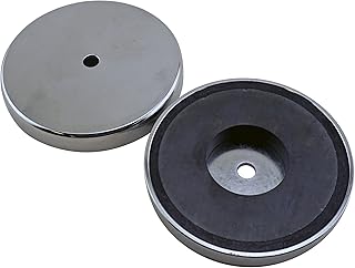 Master Magnetics Ceramic Round Base Magnet Fastener - 3.20'' Diameter, 0.445'' Thick., 0.270'' Center Hole, 95 lb Pull, Nickel-Plated, Pack of 2, RB80PRCX2