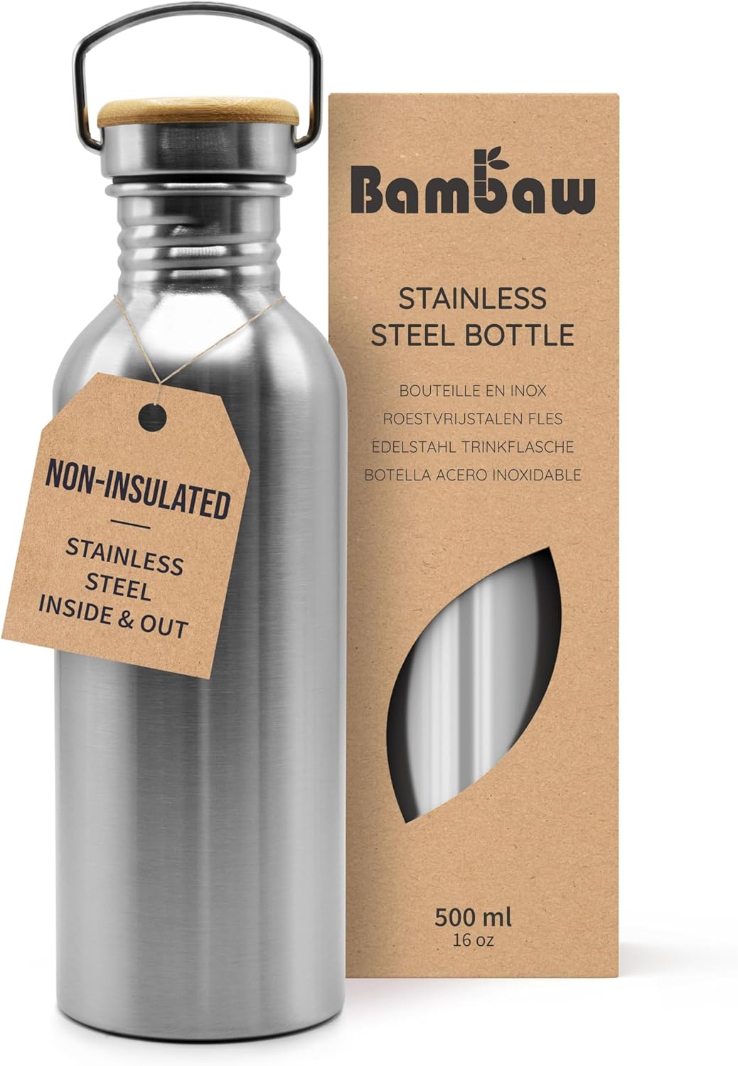 Bambaw Stainless Steel Water Bottle 500 ml | Eco-Friendly Non-Thermal | Stainless Steel Canteen | Easy to Clean | Reusable Water Bottle | Children's Water Bottle | BPA-Free Bottle
