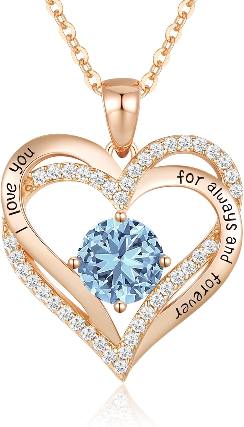 CDE Necklaces for Women Birthstone Pendant, Sterling Silver Love Heart Rose Gold Jewellery Gifts for Mum Her Wife Girlfriend Anniversary Birthday Mothers Day