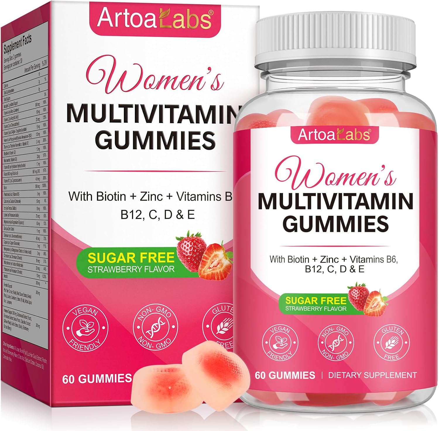 Multivitamin Gummies for Women - Natural Multi Vitamins, Minerals, Organic Extracts, Natural Strawberry Flavor, 60 Tablets