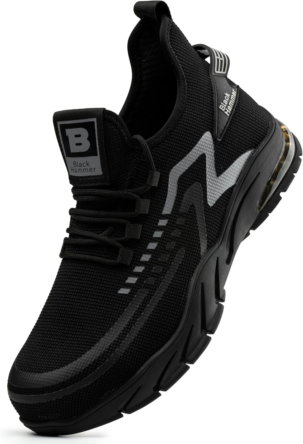 Black Hammer Men's Steel Toe Cap Safety Trainers Lightweight Durable Work Shoes with Midsole Protection Rubber Outsole for Professional Warehouse and Utility Use Trekking Hiker S1P SRC 2200