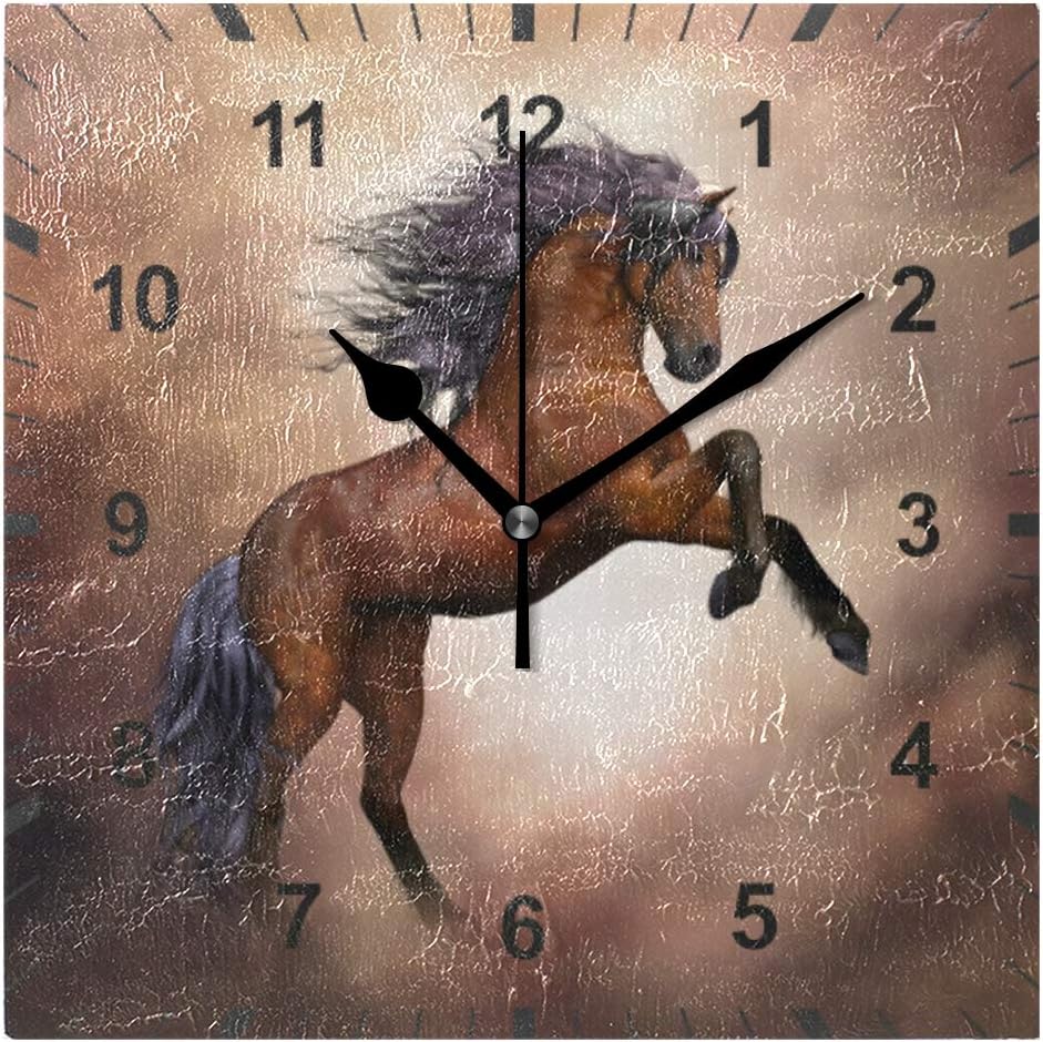 ISAOA No-Tick Silent Wall Clock,Brown Horse Wall Clock Art Decor for theHome,Dining Room,Living Room, Bedroom, Office,School