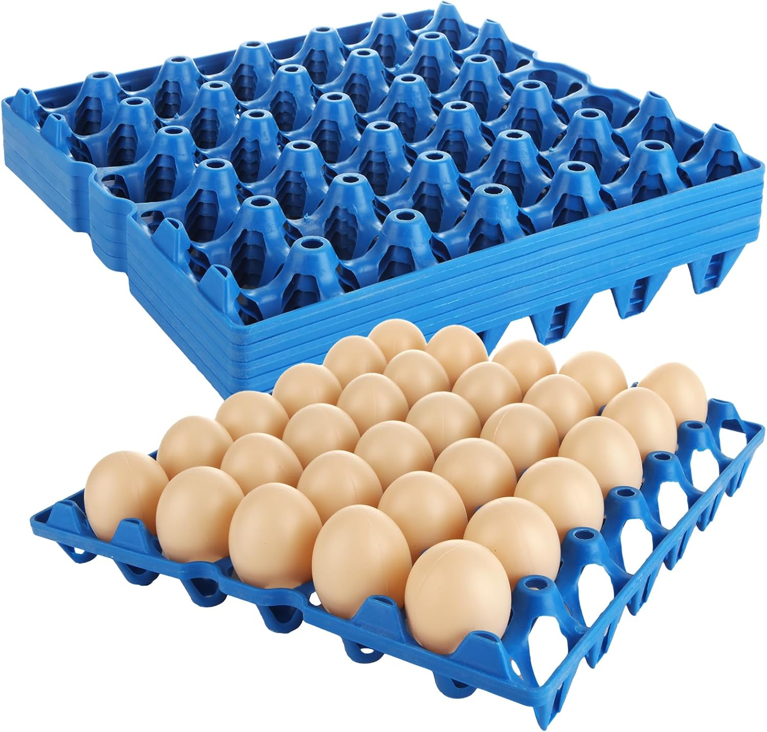 12PCS Plastic Egg Trays Egg Crates, Stackable Eggs Cartons Egg Flats, Each Holds 30 Eggs for Packing, Storage, Shipping (Blue)