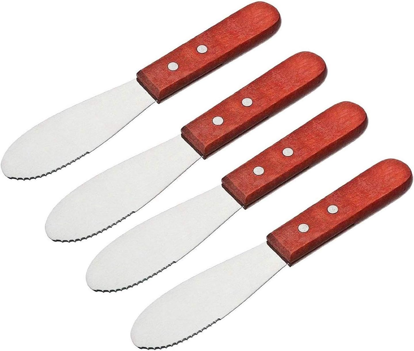 Stainless Steel Straight Edge Wide Butter Spreader Deluxe Sandwich Cream Cheese Condiment Knives Set Kitchen Tools, Wood Handle, 8” (4)