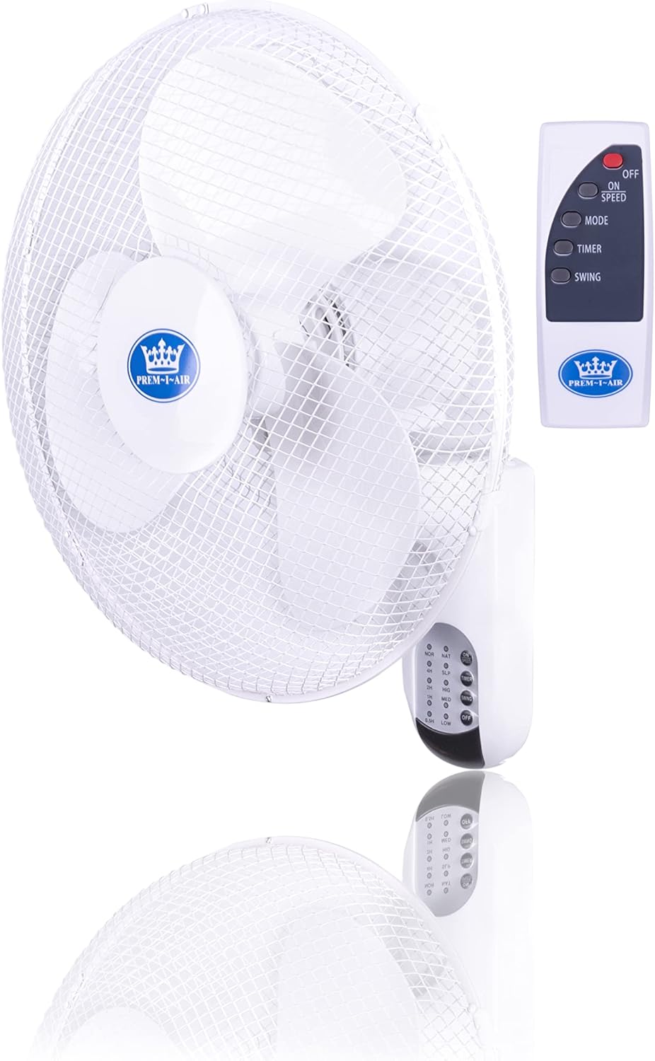 Prem-i-air White 16 Inch (40 cm) Powerful Oscillating Cooling Wall Fan with 3 Airflow Speed Settings, Oscillating Function, Remote Control and Quiet Operation For Use in Homes and Offices