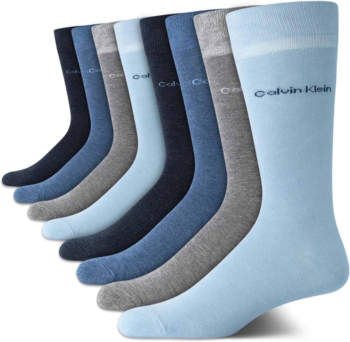 Calvin Klein Men's Dress Socks - 8 Pack Breathable Cotton Blend Crew Socks - Casual Long Work Sock for Men (Sizes: 7-12)