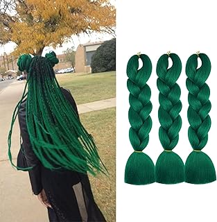 Herina Dark Green Hair Extensions 3pcs Green Braiding Hair For Fake Braids High Temperature Jumbo Braiding Hair For Braids(3pcs/pack)