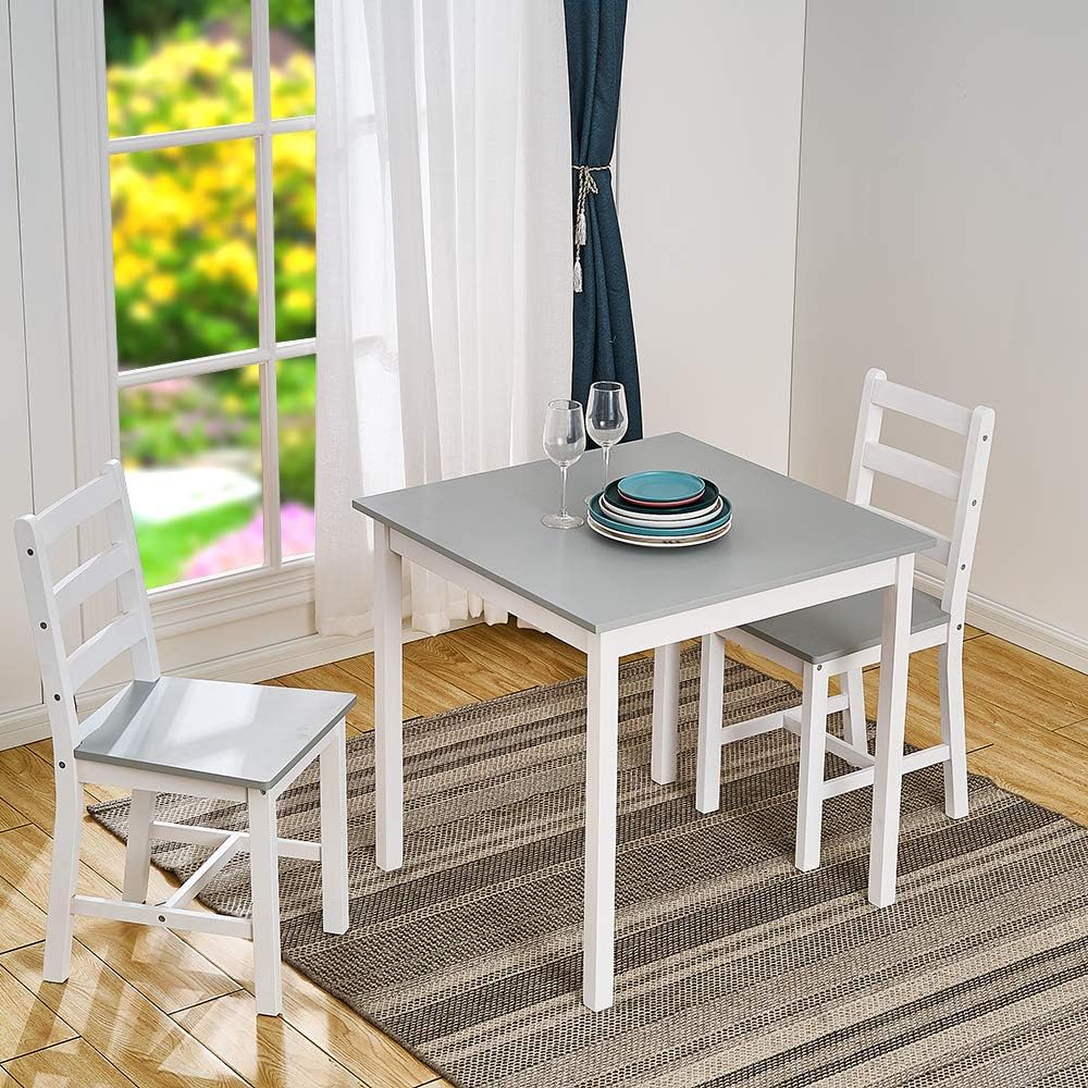 Panana Solid Wooden Pine Dining Table and Chairs Set Dining Kitchen Home Furniture (Grey with White, With 2 Chairs)