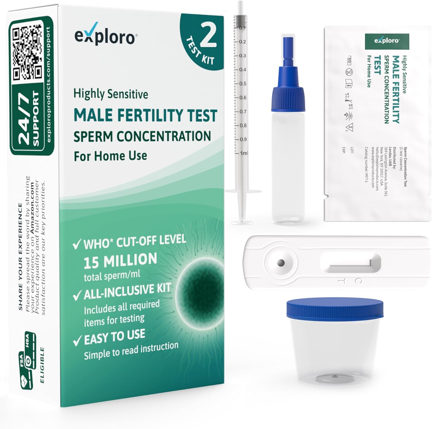 Exploro Sperm Check Fertility Test for Family Planning, Sperm Test for Men to take Male Fertility Test, Fertility Test for Men for Sperm Check, Sperm Test Kit to Test 15 Million Sperm/ml [2 Pack]