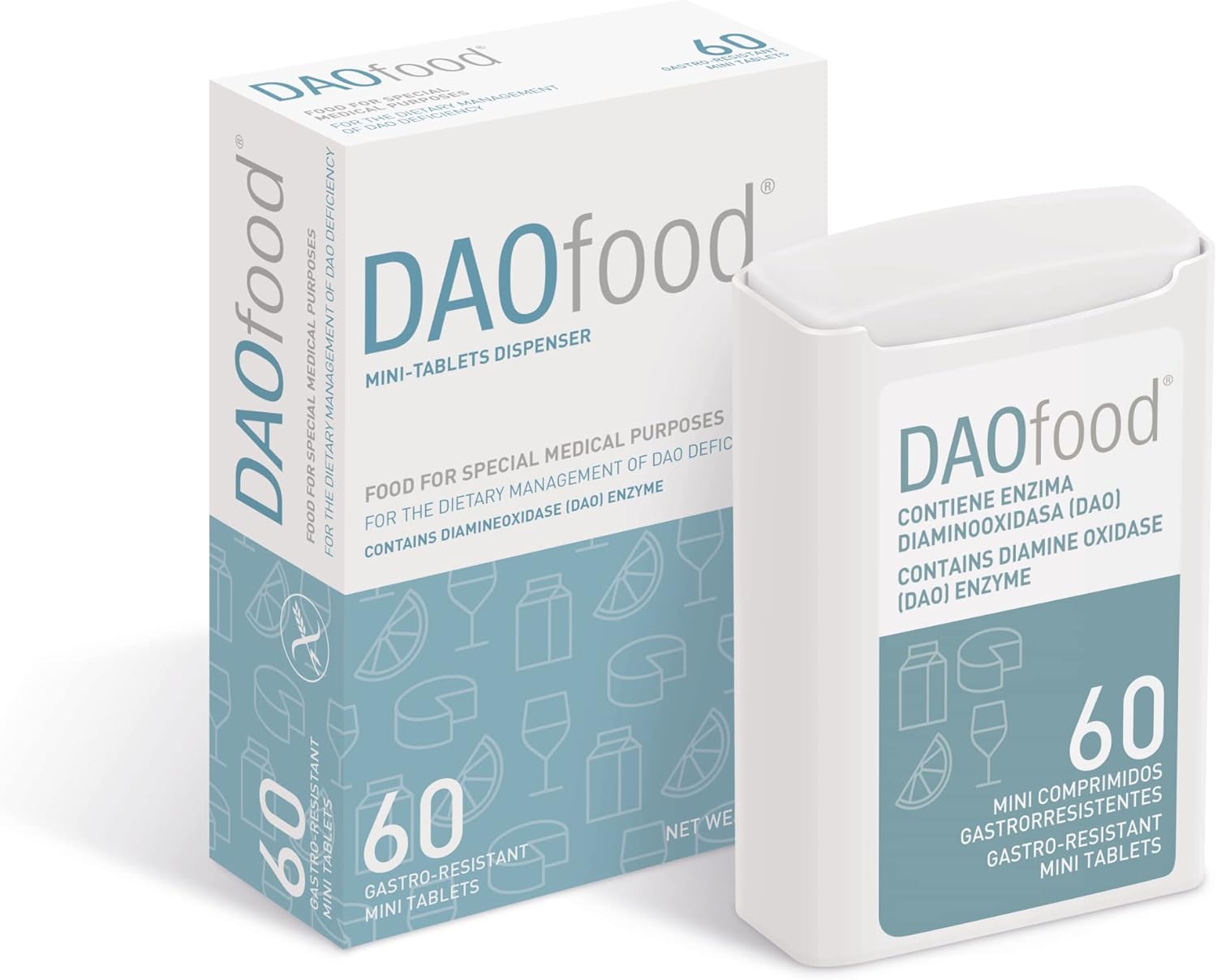 DAOfood - for The Dietary Management of DAO Deficiency - Dispenser 60 Mini Gastro-Resistant Tablets - DAO Enzyme