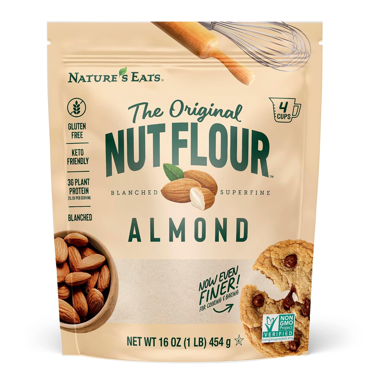 Nature’s Eats Superfine Almond Flour - Finely Sifted, Blanched Gluten Free Nut Flour for Bread, Pancake Mix, Muffins, Low Carb & Vegan Baking - 16 oz