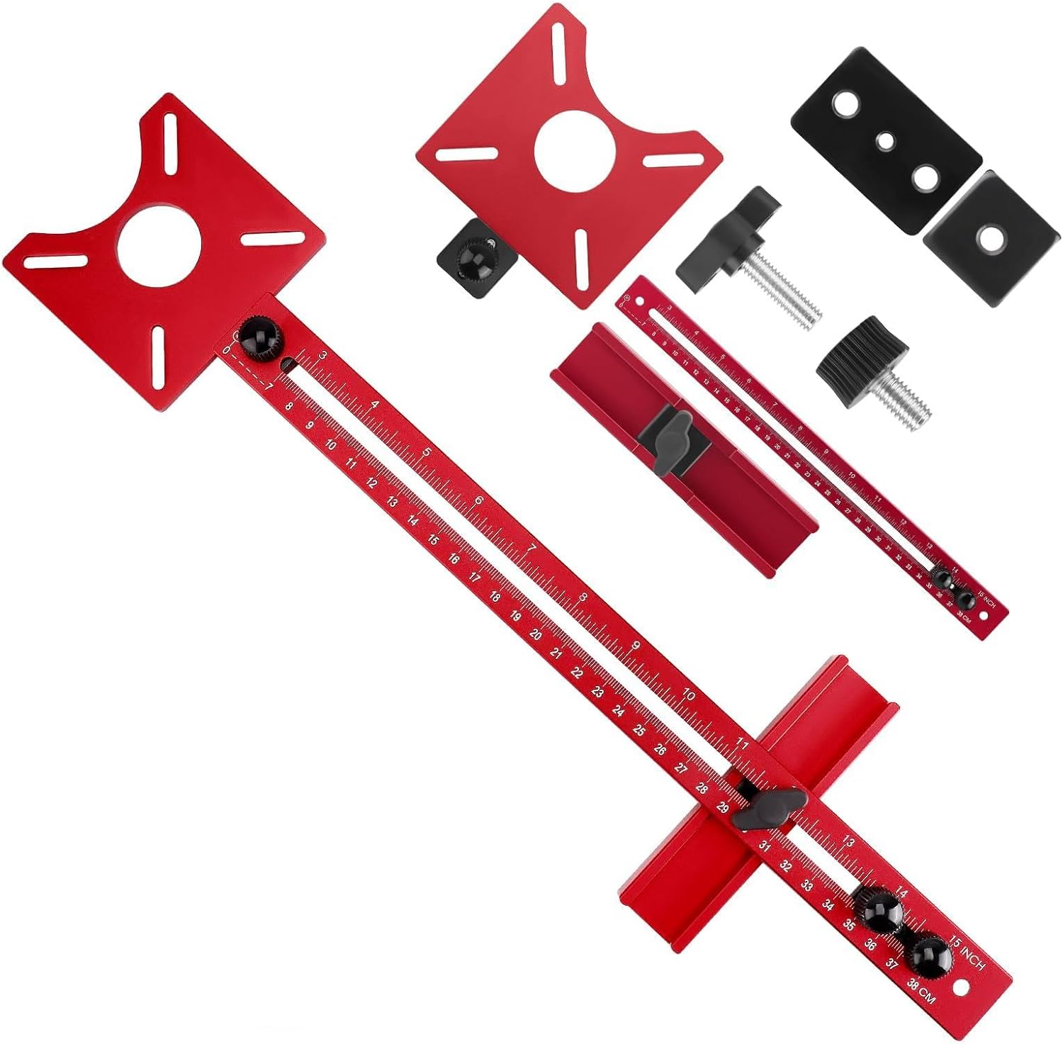 Router Milling Groove Bracket, Rotatable Milling Router Circle Cutting Jig Guide Cabinet Hardware Jig, Universal Aluminium Adjustable Cabinet Template Tool with Metric Scale for Woodworking Benches