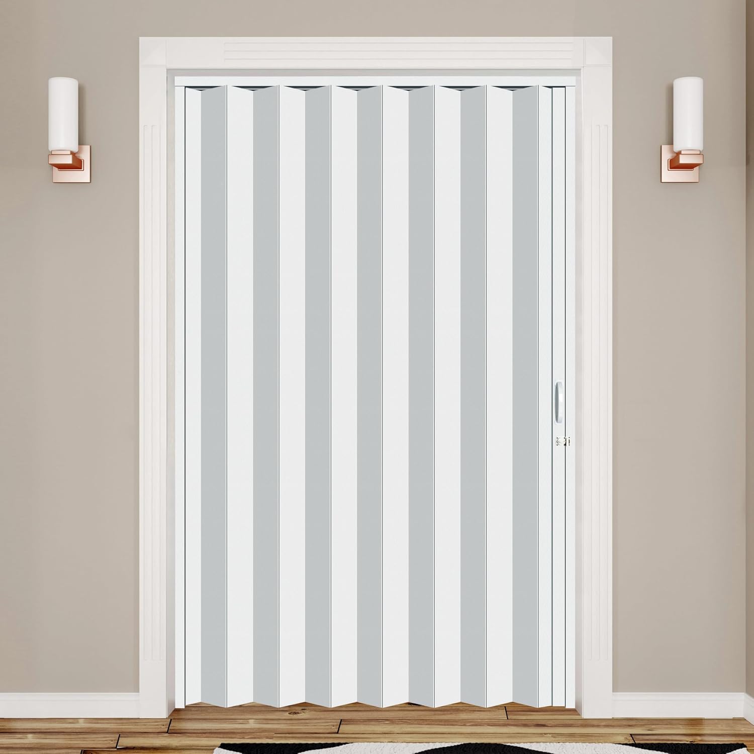 DIYHD 72X80in White Interior PVC Accordion Door,Bifold Closet Indoor,Includes Mounting Hardware,Handle,Latch,Door Close to Right or Left