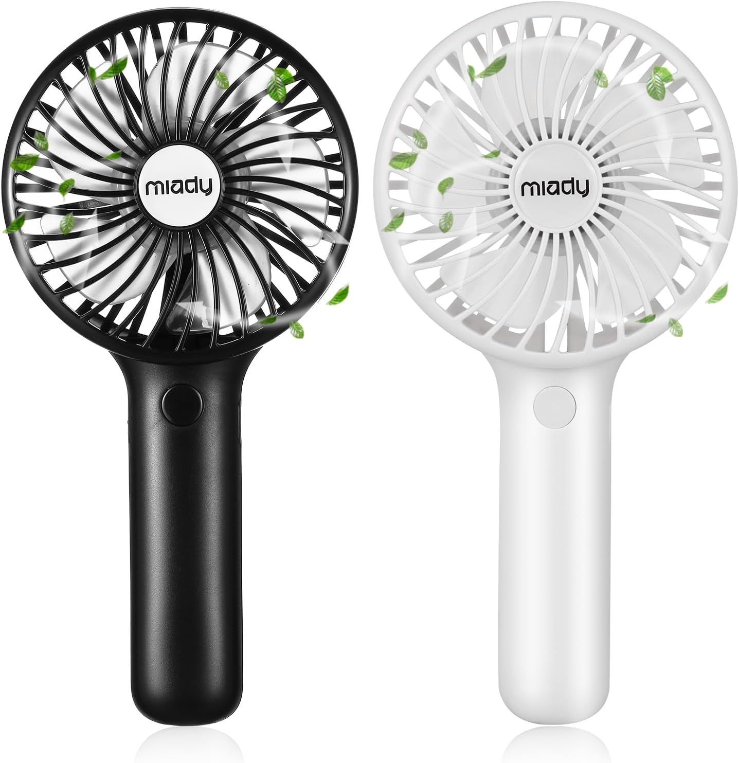 Miady 2-Pack 5000mAh Handheld Portable Fan(7-20 Hours Runtime), USB C Rechargeable Battery Operated 3 Speed Mini fan for Home Office Travel Outdoor and Camping