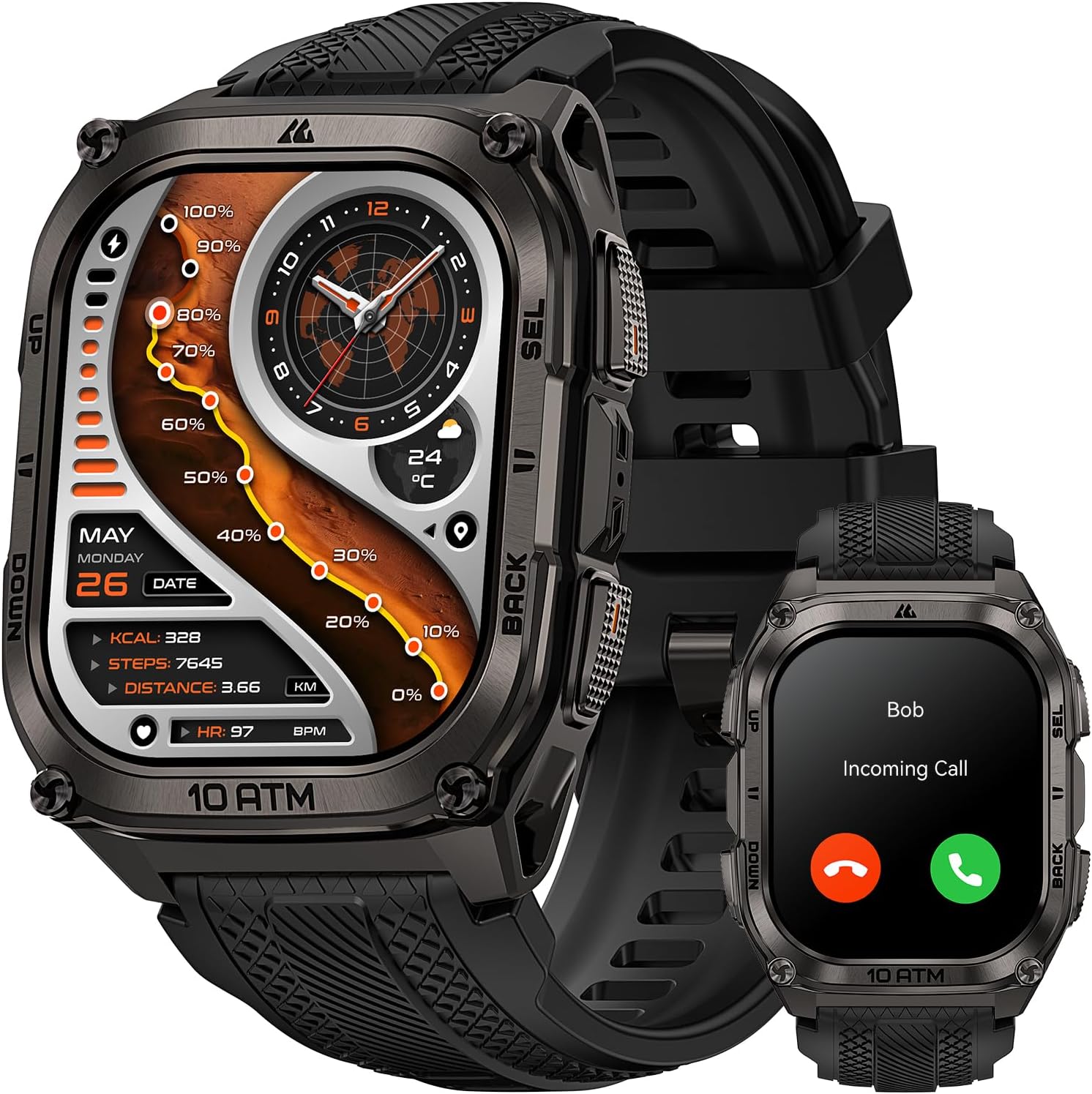 KOSPET TANK M4 Smart Watch for Men, GPS, Offline Maps and Walkie Talkies, Stainless Steel Body Smartwatch, Bluetooth Call, Heart Rate/Sleep Monitor, 10ATM Waterproof, 50-Day Battery, Android & iOS