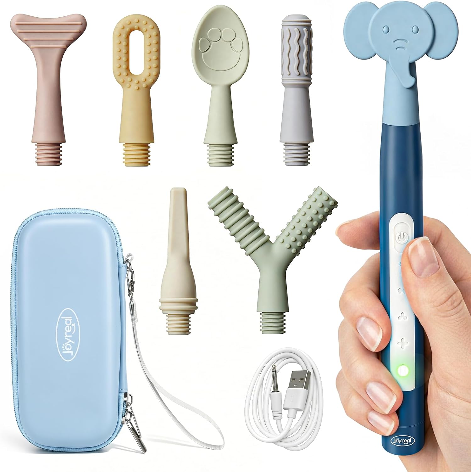 Joyreal SensoryBuzz Oral Motor Vibration Kit with 7 Textured Silicone Heads