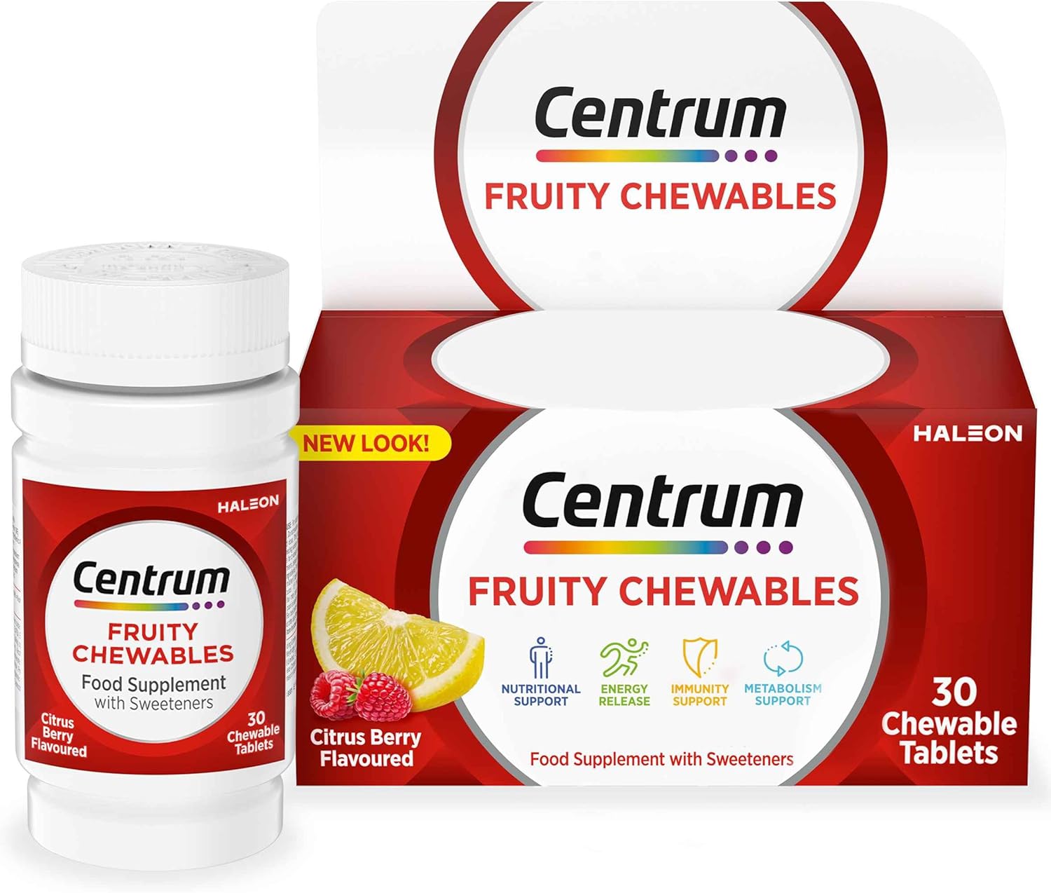 Centrum Fruity Chewables Tablets, chewy vitamins for adults, with 13 essential vitamins including vitamin C, D, and Zinc, 30 ct