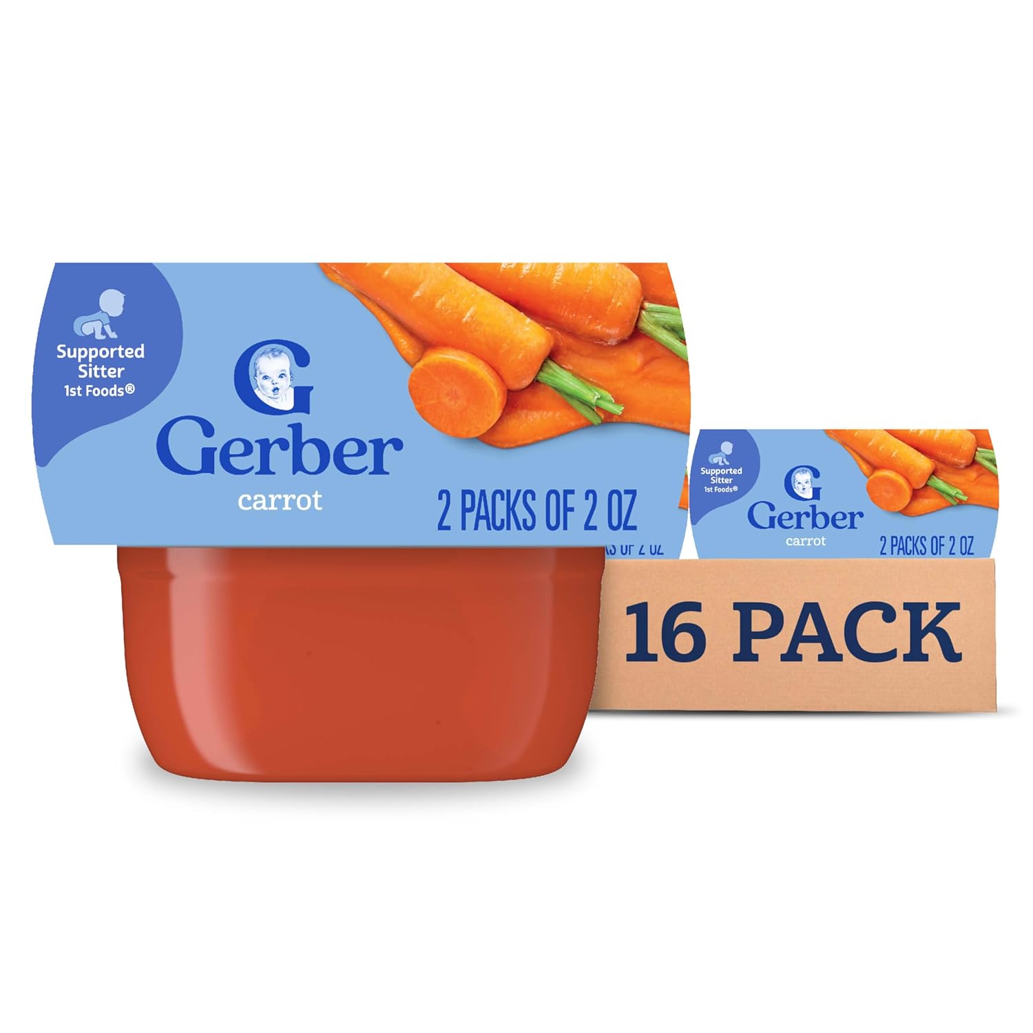 Gerber 1st Foods Baby Food, Carrot Puree, Natural & Non-GMO, 2 Oz - 2 Count (Pack of 8)